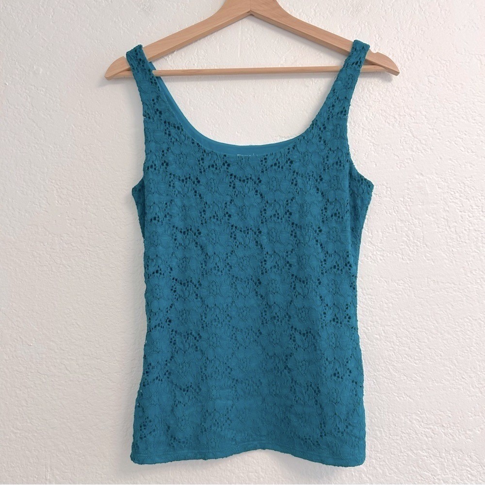 White House Black Market Teal Floral Lace Tank Top Size XS
